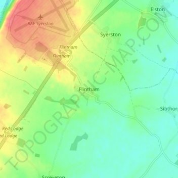 Topografische kaart Flintham, hoogte, reliëf