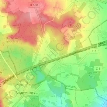 Topografische kaart Bois d'Ardeau, hoogte, reliëf