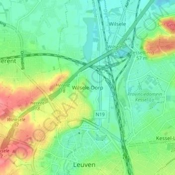 Topografische kaart Wilsele-Dorp, hoogte, reliëf