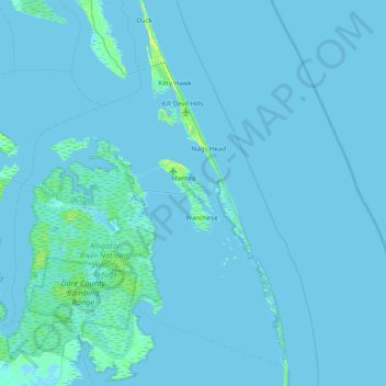 Topografische kaart Roanoke Island, hoogte, reliëf