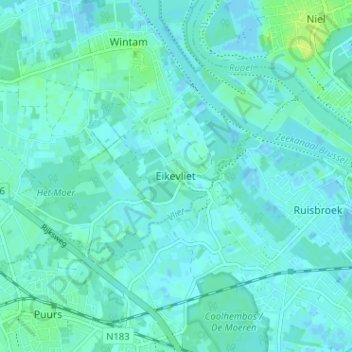 Topografische kaart Eikevliet, hoogte, reliëf