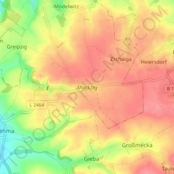Topografische kaart Mockzig, hoogte, reliëf