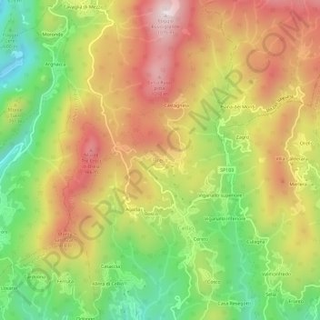 Topografische kaart Breia, hoogte, reliëf