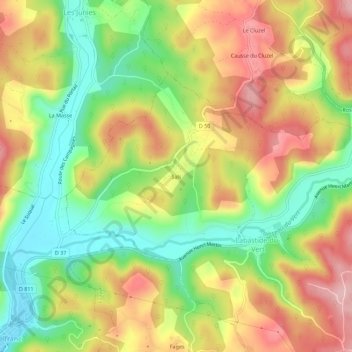 Topografische kaart Sals, hoogte, reliëf