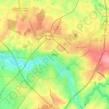 Topografische kaart Cholet, hoogte, reliëf