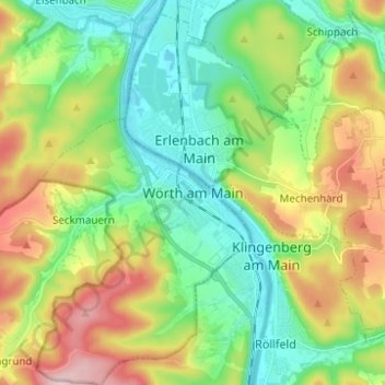 Topografische kaart Wörth am Main, hoogte, reliëf