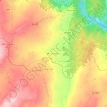 Topografische kaart Moreira de Jales, hoogte, reliëf