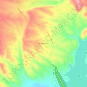 Topografische kaart Cochiti Lake, hoogte, reliëf