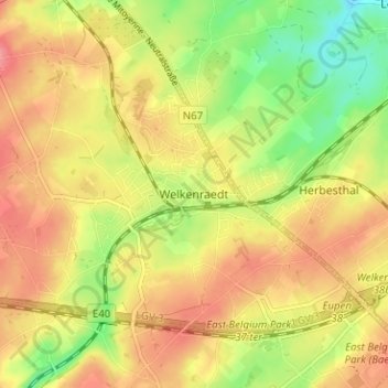 Topografische kaart Welkenraat, hoogte, reliëf
