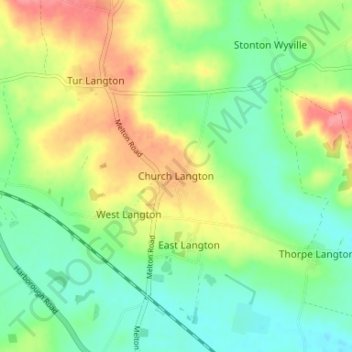 Topografische kaart Church Langton, hoogte, reliëf