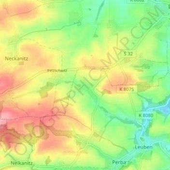 Topografische kaart Wauden, hoogte, reliëf