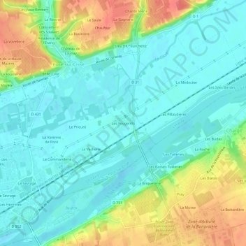 Topografische kaart Les Fougerêts, hoogte, reliëf