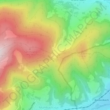 Topografische kaart Col du Sattel, hoogte, reliëf