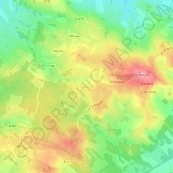 Topografische kaart Cayrouse, hoogte, reliëf