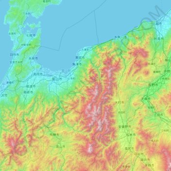 Topografische kaart Nakaniikawa County, hoogte, reliëf