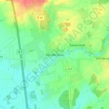 Topografische kaart Stenderupau, hoogte, reliëf