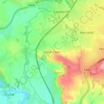Topografische kaart Lower Penn, hoogte, reliëf