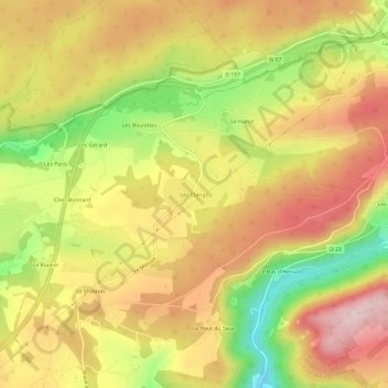 Topografische kaart Les Étangs, hoogte, reliëf