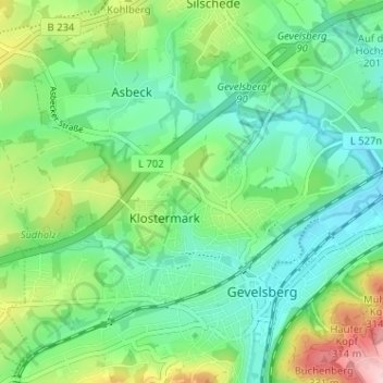 Topografische kaart An der Maus, hoogte, reliëf