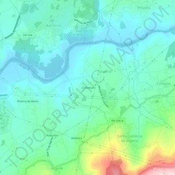 Topografische kaart Cortinhal, hoogte, reliëf