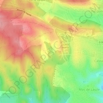 Topografische kaart Source du Puits de Cabanis, hoogte, reliëf