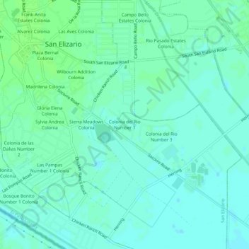 Topografische kaart Colonia del Rio Number 1, hoogte, reliëf