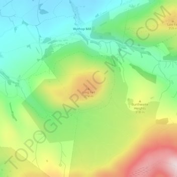 Topografische kaart Ling Fell, hoogte, reliëf