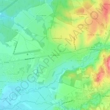Topografische kaart Chavannes, hoogte, reliëf