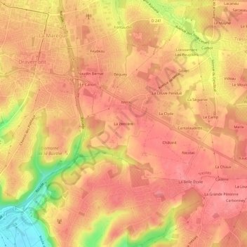 Topografische kaart La Perrière, hoogte, reliëf