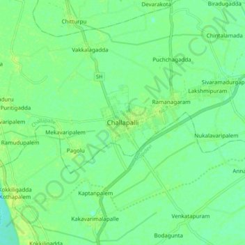 Topografische kaart Challapalli, hoogte, reliëf