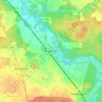 Topografische kaart Bruchtorf, hoogte, reliëf