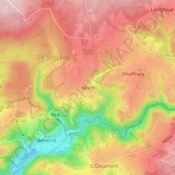 Topografische kaart Mont, hoogte, reliëf