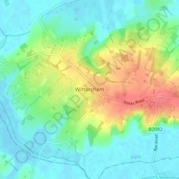 Topografische kaart Wittersham, hoogte, reliëf