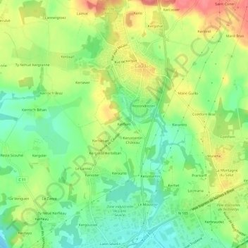 Topografische kaart Kerflem, hoogte, reliëf