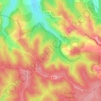 Topografische kaart Sivens, hoogte, reliëf