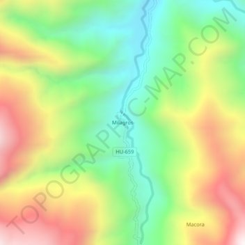 Topografische kaart Milagros, hoogte, reliëf