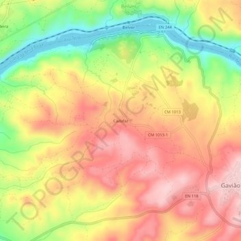 Topografische kaart Cadafaz, hoogte, reliëf