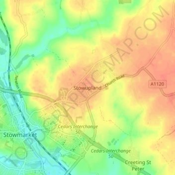Topografische kaart Stowupland, hoogte, reliëf