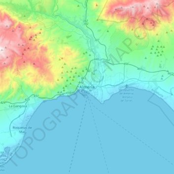 Topografische kaart Almeria, hoogte, reliëf