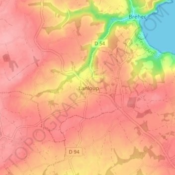 Topografische kaart Kerlabia, hoogte, reliëf