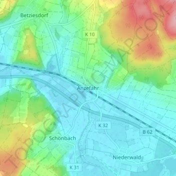 Topografische kaart Anzefahr, hoogte, reliëf