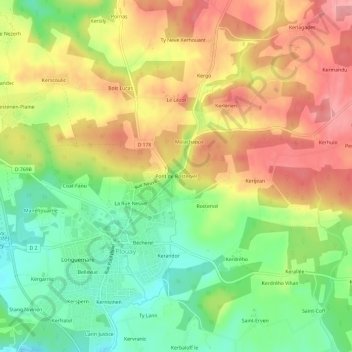 Topografische kaart Pont de Rostervel, hoogte, reliëf