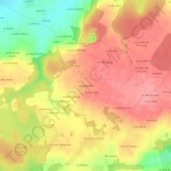 Topografische kaart Les Régniers, hoogte, reliëf