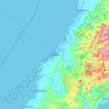 Topografische kaart Toledo, hoogte, reliëf
