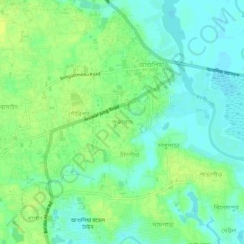 Topografische kaart Sujabad, hoogte, reliëf
