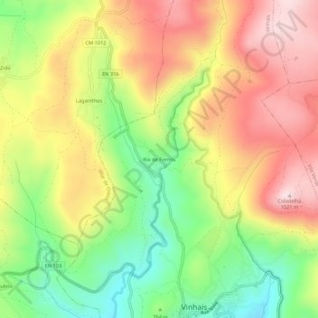 Topografische kaart Rio de Fornos, hoogte, reliëf