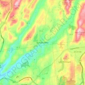 Topografische kaart Putnam Valley, hoogte, reliëf