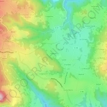 Topografische kaart Paillette, hoogte, reliëf