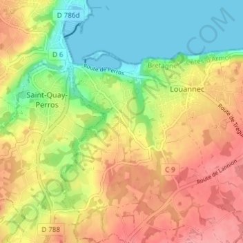 Topografische kaart Lannec Vihan, hoogte, reliëf