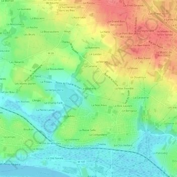 Topografische kaart La Bazillière, hoogte, reliëf